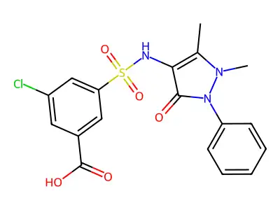 3-chloro-5-[(1,5-dimethyl-3-oxo-2-phenyl-2,3-dihydro-1H-pyrazol-4-yl)sulfamoyl]benzoic acid structure