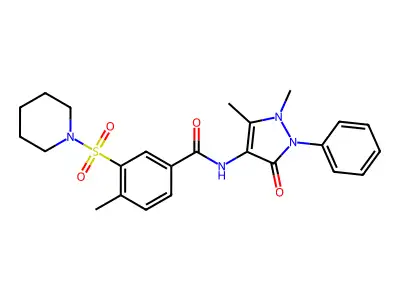 N-(1,5-dimethyl-3-oxo-2-phenylpyrazol-4-yl)-4-methyl-3-piperidin-1-ylsulfonylbenzamide structure