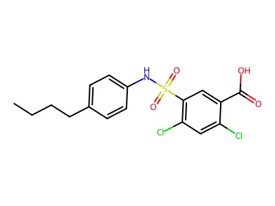 5-[(4-Butylphenyl)sulfamoyl]-2,4-dichlorobenzoic acid structure