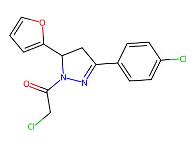 2-chloro-1-[3-(4-chlorophenyl)-5-(furan-2-yl)-4,5-dihydro-1H-pyrazol-1-yl]ethan-1-one structure
