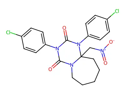 1,3-bis(4-chlorophenyl)-10a-nitromethylhexahydro[1,3,5]triazino[1,2-a]azepine-2,4-dione structure