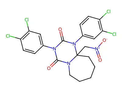 1,3-bis(3,4-dichlorophenyl)-10a-(nitromethyl)-7,8,9,10-tetrahydro-6H-[1,3,5]triazino[1,2-a]azepine-2,4-dione structure