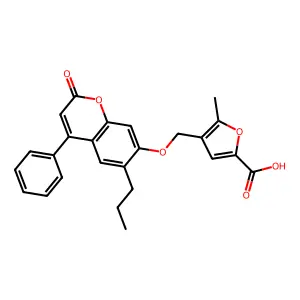 5-methyl-4-{[(2-oxo-4-phenyl-6-propyl-2H-chromen-7-yl)oxy]methyl}-2-furoic acid structure