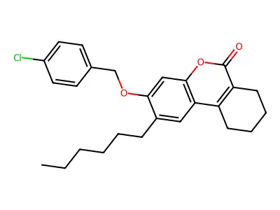 3-[(4-chlorobenzyl)oxy]-2-hexyl-7,8,9,10-tetrahydro-6H-benzo[c]chromen-6-one structure