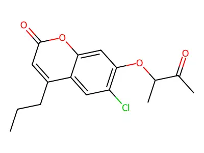 6-chloro-7-[(3-oxobutan-2-yl)oxy]-4-propyl-2H-chromen-2-one structure