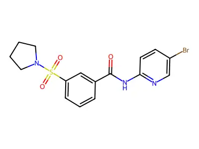 N-(5-bromopyridin-2-yl)-3-pyrrolidin-1-ylsulfonylbenzamide structure