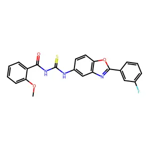 N-[[2-(3-fluorophenyl)-1,3-benzoxazol-5-yl]carbamothioyl]-2-methoxybenzamide structure