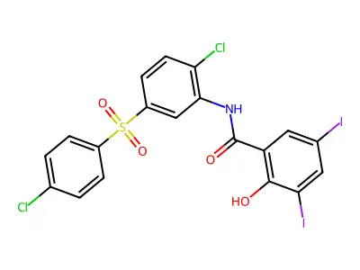 N-{2-chloro-5-[(4-chlorophenyl)sulfonyl]phenyl}-2-hydroxy-3,5-diiodobenzamide structure