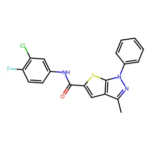 N-(3-chloro-4-fluorophenyl)-3-methyl-1-phenyl-1H-thieno[2,3-c]pyrazole-5-carboxamide structure