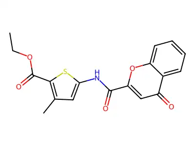 ethyl 3-methyl-5-(4-oxo-4H-chromene-2-carboxamido)thiophene-2-carboxylate structure