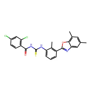 2,4-dichloro-N-[[3-(5,7-dimethyl-1,3-benzoxazol-2-yl)-2-methylphenyl]carbamothioyl]benzamide structure