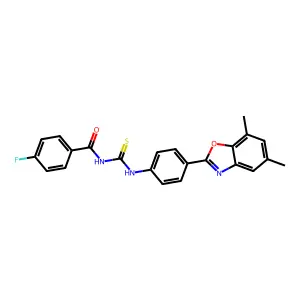 N-[[4-(5,7-dimethyl-1,3-benzoxazol-2-yl)phenyl]carbamothioyl]-4-fluorobenzamide structure