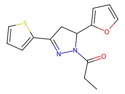 1-[3-(Furan-2-yl)-5-thiophen-2-yl-3,4-dihydropyrazol-2-yl]propan-1-one structure