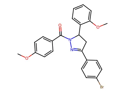 [5-(4-bromophenyl)-3-(2-methoxyphenyl)-3,4-dihydropyrazol-2-yl]-(4-methoxyphenyl)methanone structure