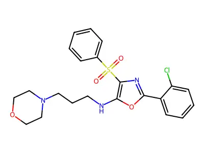 4-(benzenesulfonyl)-2-(2-chlorophenyl)-N-(3-morpholin-4-ylpropyl)-1,3-oxazol-5-amine structure