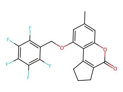 7-methyl-9-[(pentafluorobenzyl)oxy]-2,3-dihydrocyclopenta[c]chromen-4(1H)-one structure