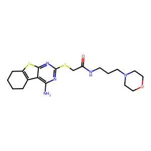 2-(4-amino(5,6,7,8-tetrahydrobenzo[b]thiopheno[2,3-d]pyrimidin-2-ylthio))-N-(3-morpholin-4-ylpropyl)acetamide structure