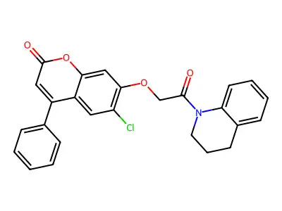 6-chloro-7-[2-(3,4-dihydro-2H-quinolin-1-yl)-2-oxoethoxy]-4-phenylchromen-2-one structure