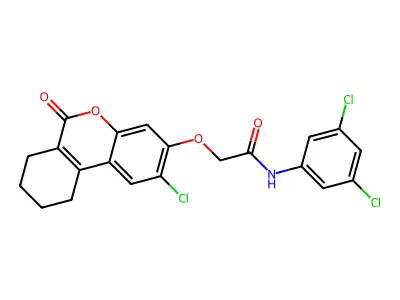 2-({2-chloro-6-oxo-6H,7H,8H,9H,10H-cyclohexa[c]chromen-3-yl}oxy)-N-(3,5-dichlorophenyl)acetamide structure