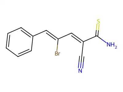 (2E,4Z)-4-bromo-2-cyano-5-phenylpenta-2,4-dienethioamide structure
