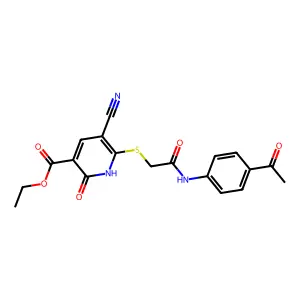 Ethyl 6-((2-((4-acetylphenyl)amino)-2-oxoethyl)thio)-5-cyano-2-hydroxynicotinate structure