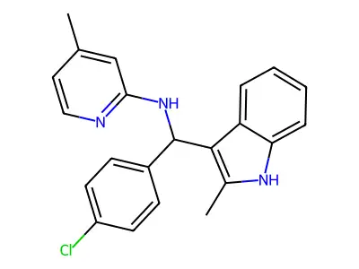 N-[(4-chlorophenyl)-(2-methyl-1H-indol-3-yl)methyl]-4-methyl-2-pyridinamine structure