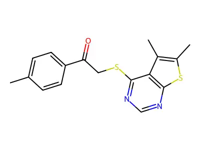 2-((5,6-Dimethylthieno[2,3-d]pyrimidin-4-yl)thio)-1-(p-tolyl)ethanone structure