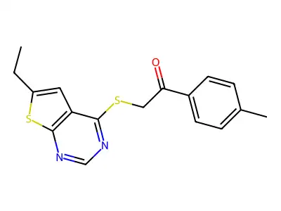 2-(6-Ethyl-thieno[2,3-d]pyrimidin-4-ylsulfanyl)-1-p-tolyl-ethanone structure
