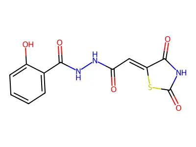N'-[(2Z)-2-(2,4-dioxo-1,3-thiazolidin-5-ylidene)acetyl]-2-hydroxybenzohydrazide structure