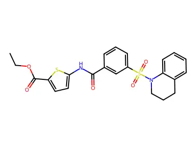 ethyl 5-[[3-(3,4-dihydro-2H-quinolin-1-ylsulfonyl)benzoyl]amino]thiophene-2-carboxylate structure