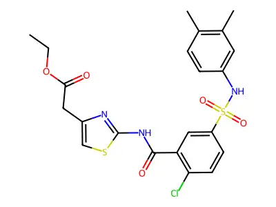 Ethyl 2-[[2-chloro-5-[[(3,4-dimethylphenyl)amino]sulfonyl]benzoyl]amino]-4-thiazoleacetate structure