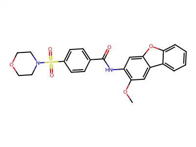 N-(2-methoxydibenzofuran-3-yl)-4-morpholin-4-ylsulfonylbenzamide structure