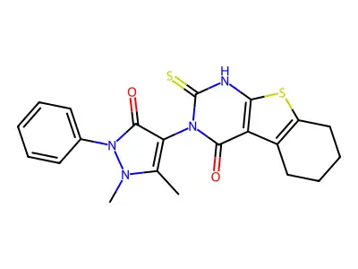 4-(1,5-dimethyl-3-oxo-2-phenyl-2,3-dihydro-1H-pyrazol-4-yl)-5-sulfanyl-8-thia-4,6-diazatricyclo[7.4.0.0^{2,7}]trideca-1(9),2(7),5-trien-3-one structure