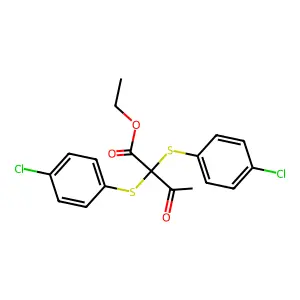 Ethyl 2,2-bis((4-chlorophenyl)thio)-3-oxobutanoate structure