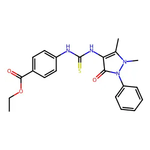 Ethyl 4-[(1,5-dimethyl-3-oxo-2-phenylpyrazol-4-yl)carbamothioylamino]benzoate structure