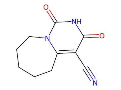 1,3-dioxo-1H,2H,3H,5H,6H,7H,8H,9H-pyrimido[1,6-a]azepine-4-carbonitrile structure