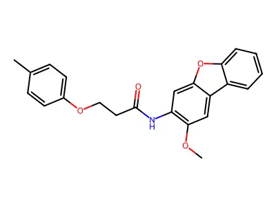N-(2-methoxydibenzofuran-3-yl)-3-(4-methylphenoxy)propanamide structure