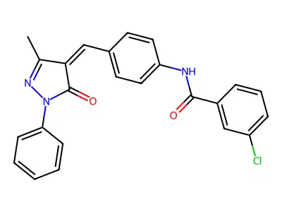 3-chloro-N-[4-[(3-methyl-5-oxo-1-phenylpyrazol-4-ylidene)methyl]phenyl]benzamide structure