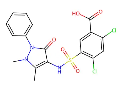 2,4-dichloro-5-[(1,5-dimethyl-3-oxo-2-phenyl-2,3-dihydro-1H-pyrazol-4-yl)sulfamoyl]benzoic acid structure