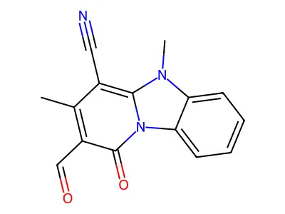 2-Formyl-3,5-dimethyl-1-oxopyrido[1,2-a]benzimidazole-4-carbonitrile structure