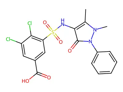 3,4-dichloro-5-[(1,5-dimethyl-3-oxo-2-phenyl-2,3-dihydro-1H-pyrazol-4-yl)sulfamoyl]benzoic acid structure