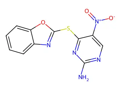 4-(2-Benzoxazolylthio)-5-nitro-2-pyrimidinamine structure