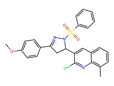 3-[1-(benzenesulfonyl)-3-(4-methoxyphenyl)-4,5-dihydro-1H-pyrazol-5-yl]-2-chloro-8-methylquinoline structure