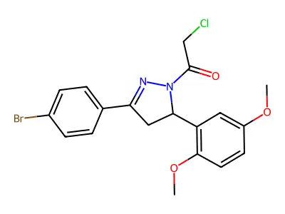 1-[3-(4-bromophenyl)-5-(2,5-dimethoxyphenyl)-4,5-dihydropyrazol-1-yl]-2-chloro-ethanone structure