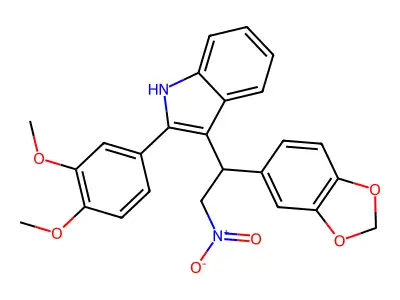3-[1-(1,3-dioxaindan-5-yl)-2-nitroethyl]-2-(3,4-dimethoxyphenyl)-1H-indole structure