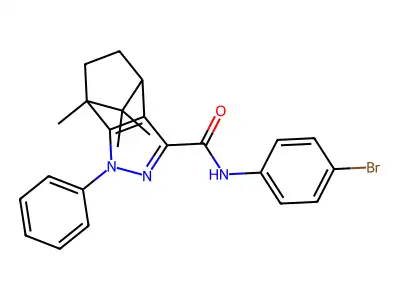 N-(4-bromophenyl)-1,10,10-trimethyl-3-phenyl-3,4-diazatricyclo[5.2.1.0^{2,6}]deca-2(6),4-diene-5-carboxamide structure