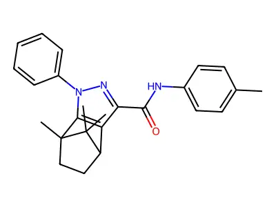 1,10,10-trimethyl-N-(4-methylphenyl)-3-phenyl-3,4-diazatricyclo[5.2.1.0^{2,6}]deca-2(6),4-diene-5-carboxamide structure