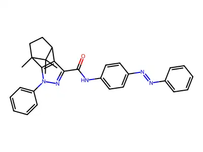 4,7-Methano-1H-indazole-3-carboxamide, 4,5,6,7-tetrahydro-7,8,8-trimethyl-1-phenyl-N-[4-(2-phenyldiazenyl)phenyl]- structure