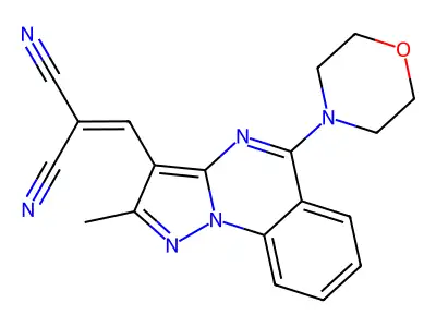 2-[(2-methyl-5-morpholin-4-ylpyrazolo[1,5-a]quinazolin-3-yl)methylidene]propanedinitrile structure