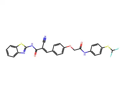 (E)-N-(1,3-benzothiazol-2-yl)-2-cyano-3-[4-[2-[4-(difluoromethylsulfanyl)anilino]-2-oxoethoxy]phenyl]prop-2-enamide structure